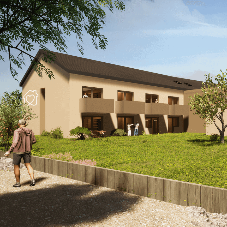 Visualisierung einer modernen Einrichtung für betreutes Wohnen in Wolmirstedt mit sandfarbener Putzfassade